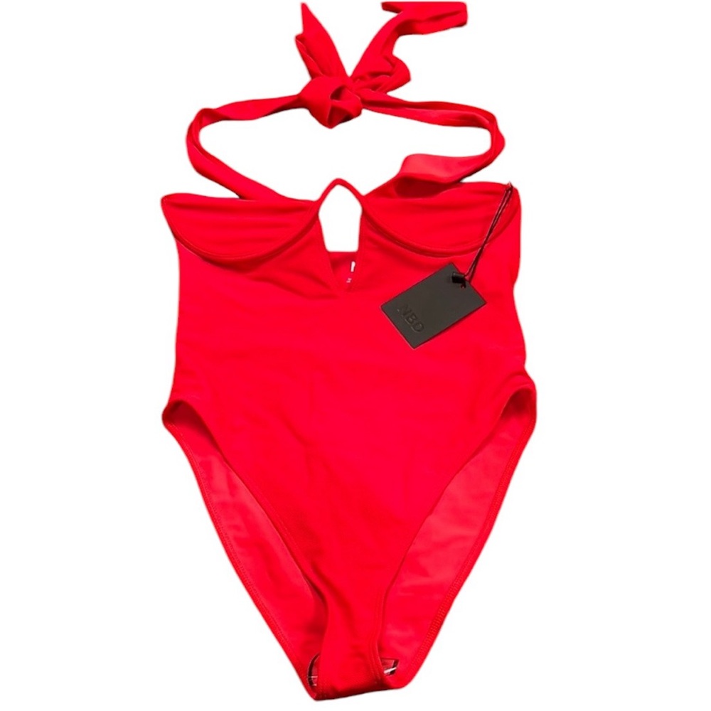 NBD Swim Revolve Halter Neck Self Tie One Piece Red Swimsuit